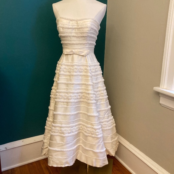 Reverie Melissa Sweet Fiesole Tea Length Ivory Strapless Wedding Dress - Picture 1 of 11